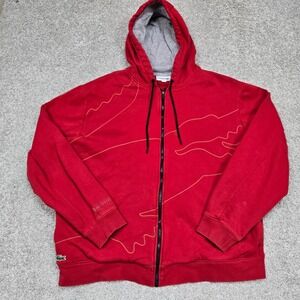 Lacoste Sport Hoodie Mens 2XL (FR 7) Sweatshirt Red‎ Big Croc Logo
